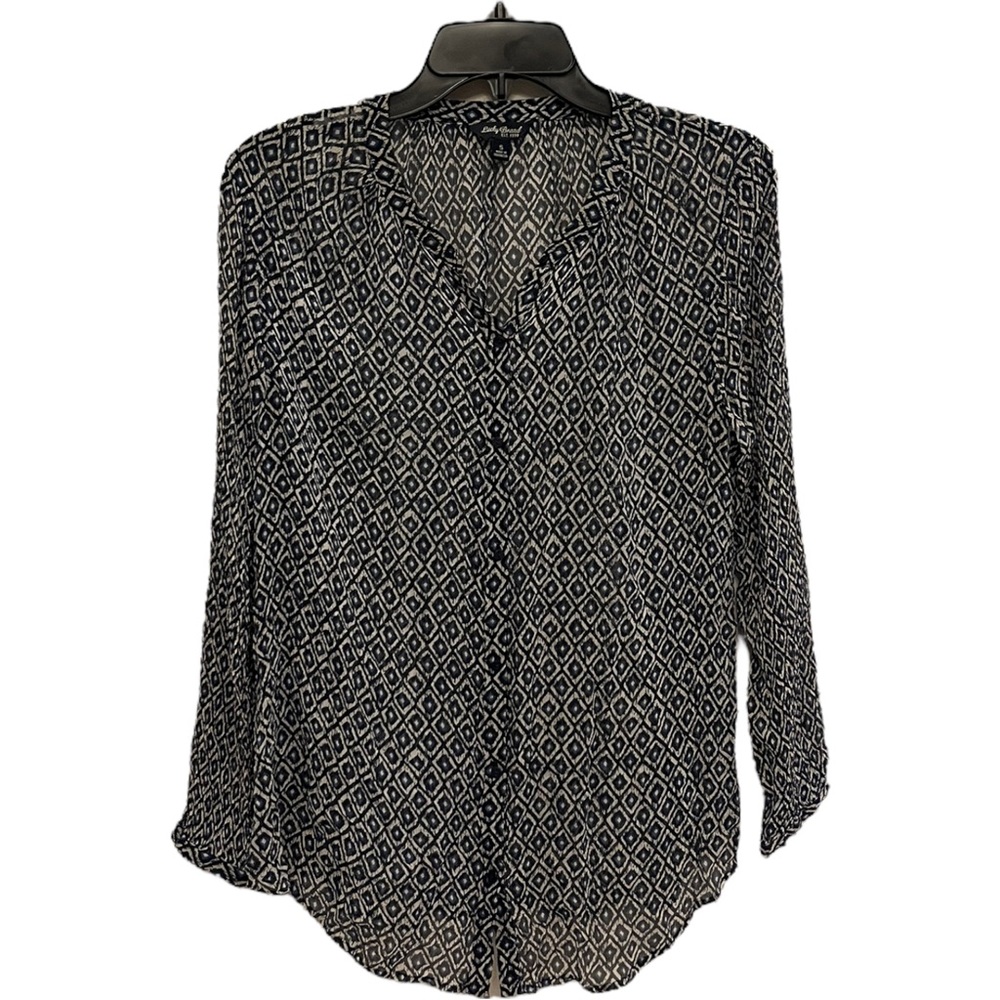 Lucky Brand Geometrical Pattern Boho Tunic Top Blouse Smocked V Neck Button Down - Picture 2 of 4